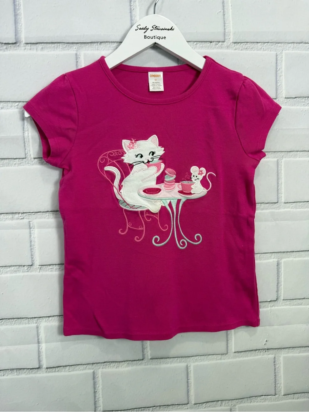 Gymboree Girls Pink Cat Graphic Tee Size 12 Cute Short Sleeve Shirt